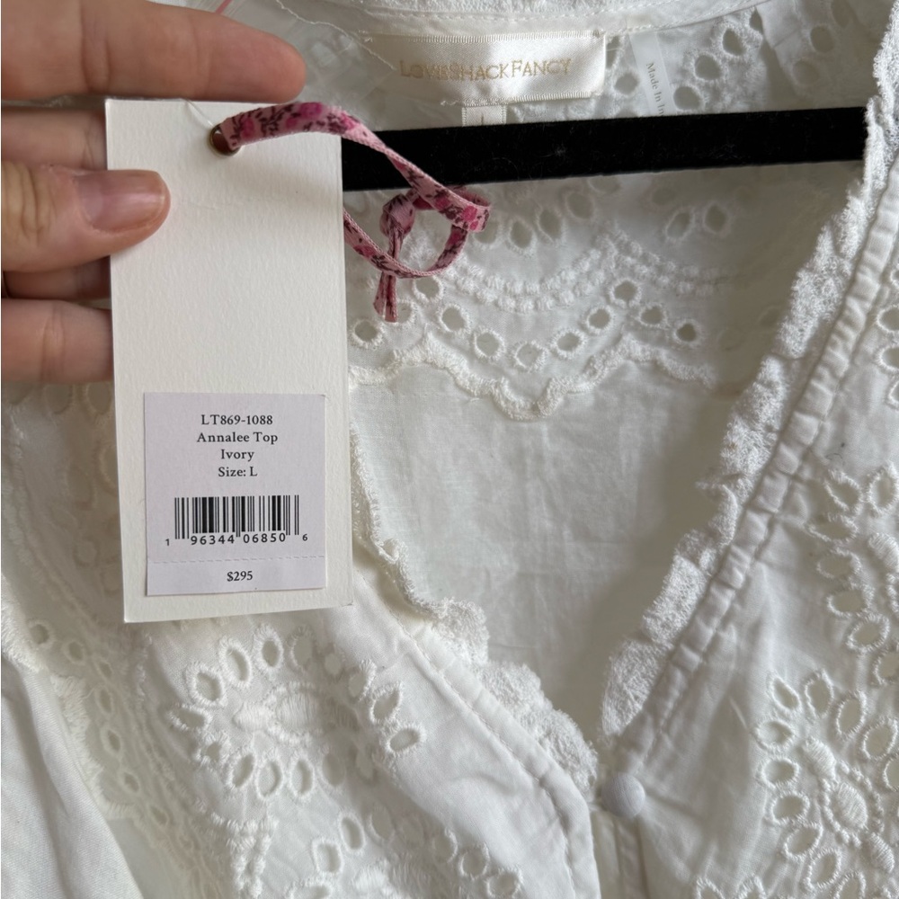 LoveShackFancy White Puff Sleeve Ruffled Blouse - Picture 3 of 3